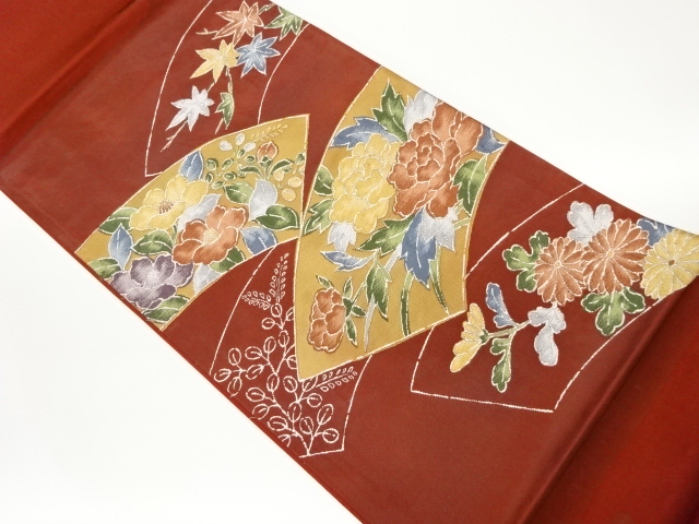 地紙に花々模様織出し袋帯